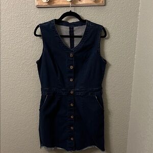 Sleeveless Navy Button-Front Denim Dress